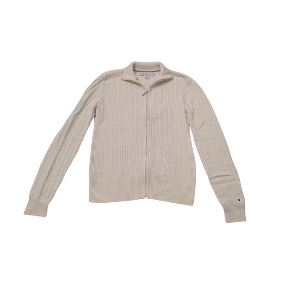 Tommy Hilfiger | Women's Medium | 100% Cotton Ivory White Double Zip Knit Jacket - Picture 1 of 4
